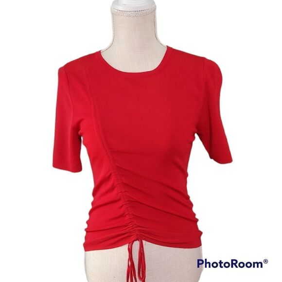 Zara sexy red drawstring asymetrical short sleeve scoop neck top - Picture 8 of 8